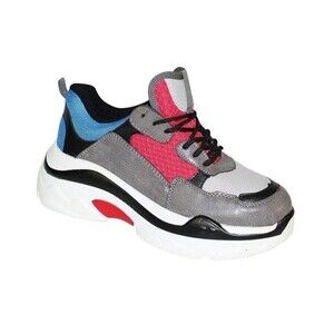 Wanted Womens 10 M Gray Red Blue Lace Up Chunky Sneakers NIB XL3